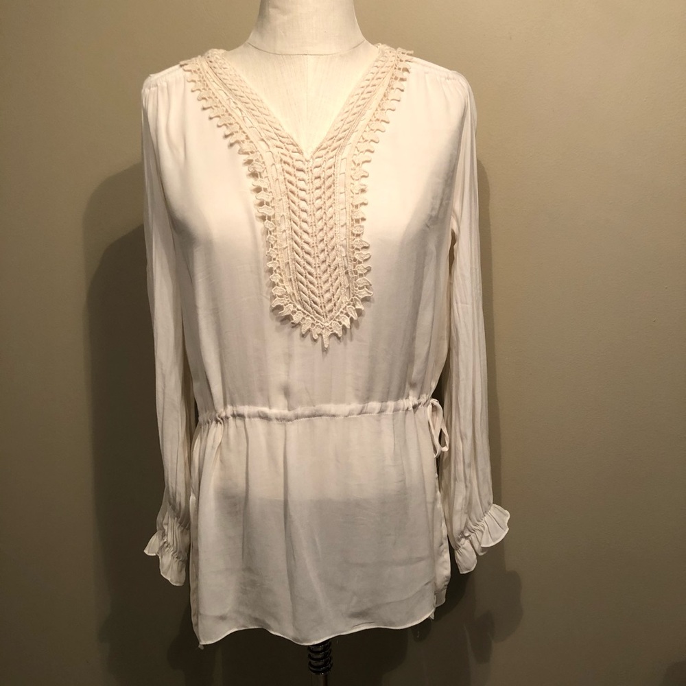 Zara Embroidered Cinced Waist Tunic Top Size S
